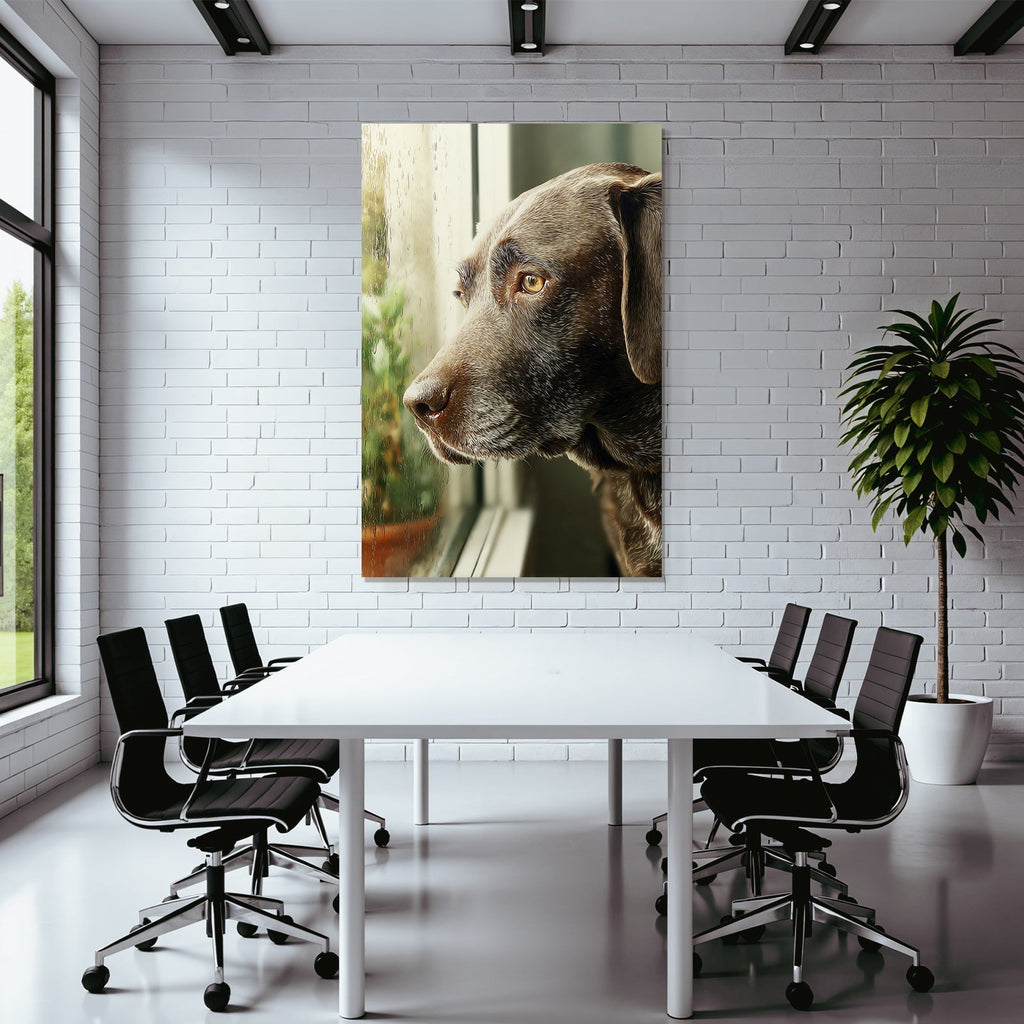 Hund Gesicht Regentropfen Am Fenster