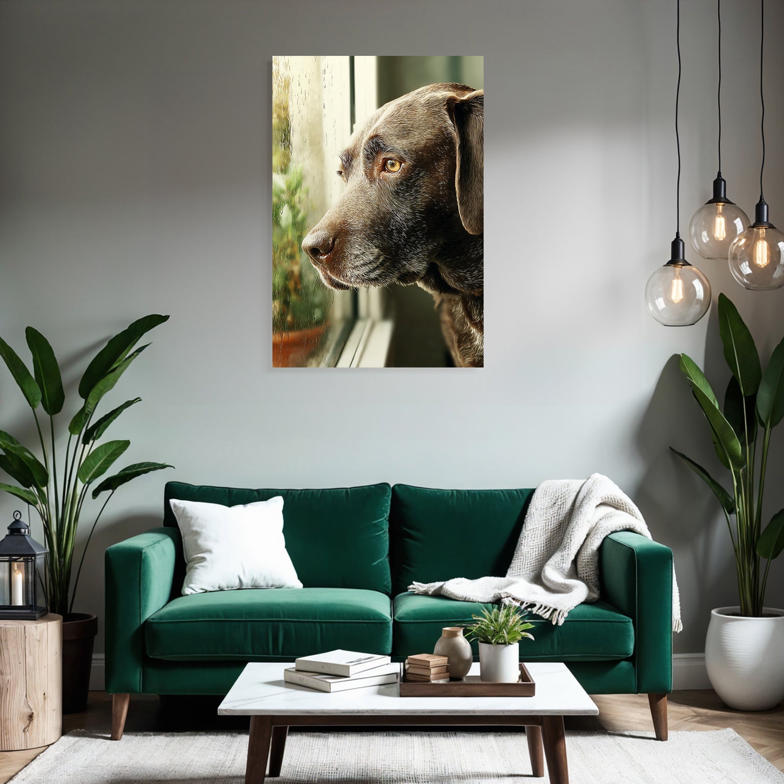 Hund Gesicht Regentropfen Am Fenster
