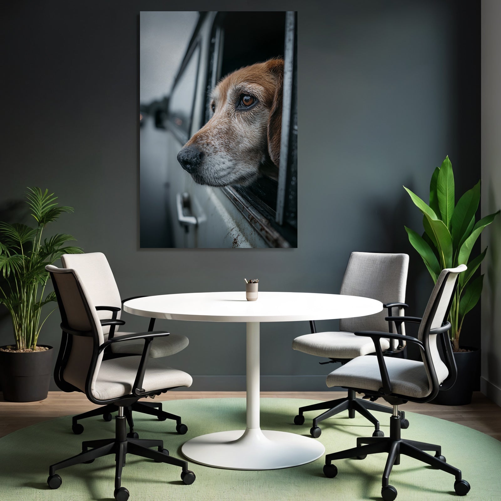 Hund Im Autofenster Regnerischer Tag