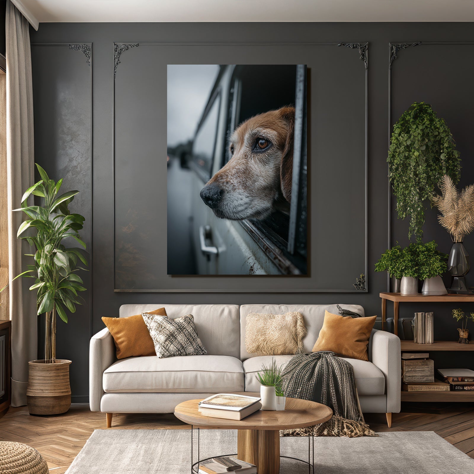 Hund Im Autofenster Regnerischer Tag