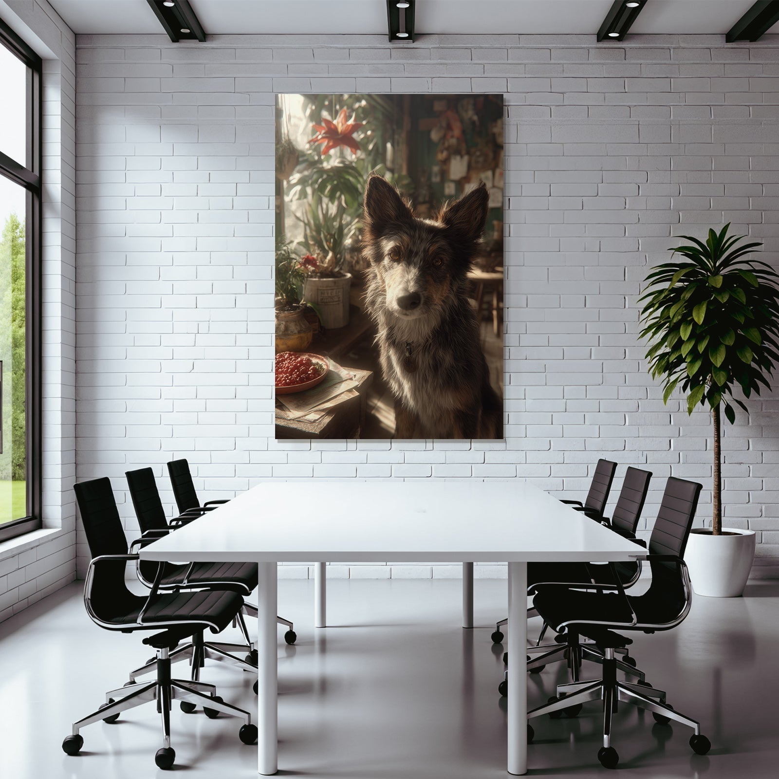 Hund In Einer Gemütlichen Umgebung Mit Pflanzen Und Roten Früchten