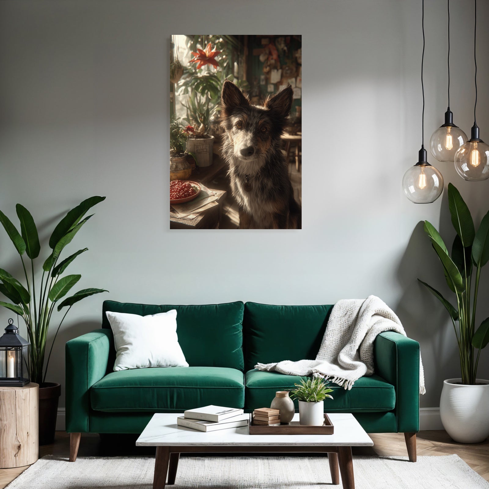 Hund In Einer Gemütlichen Umgebung Mit Pflanzen Und Roten Früchten