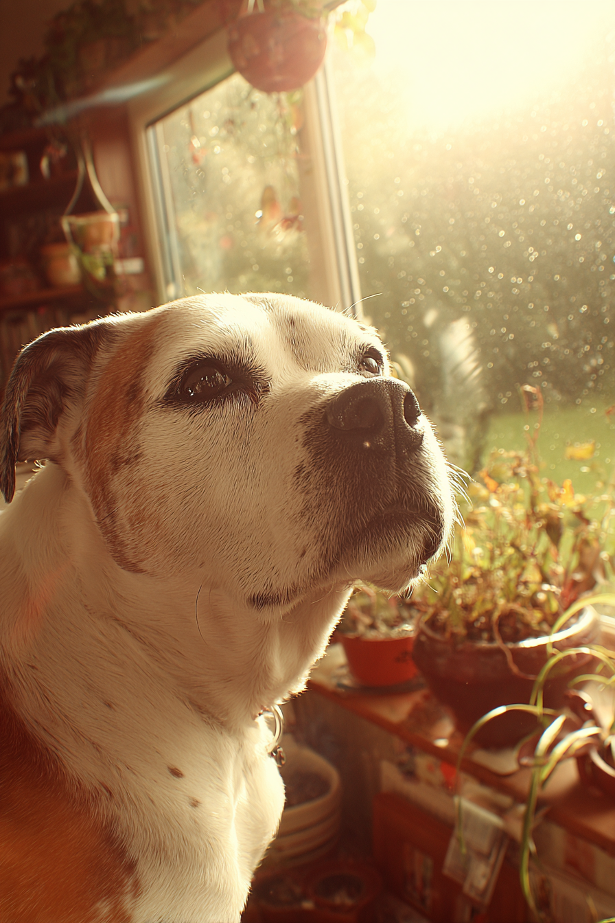 Hund Nachdenklich Am Fenster Mit Pflanzen Im Hintergrund | Katzen und Hunde | Tiere
