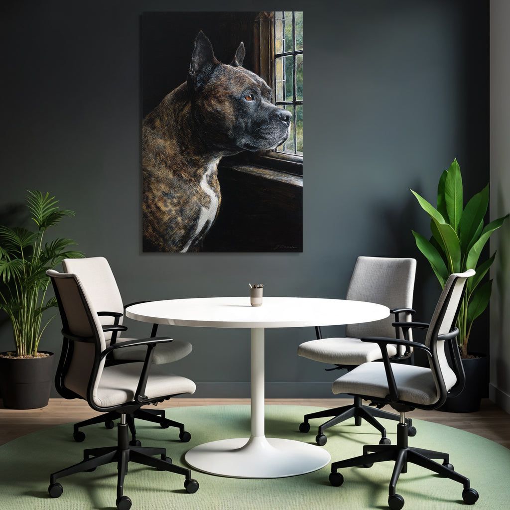 Hund Portrait Im Profil Vor Dem Fenster Schaut Draussen