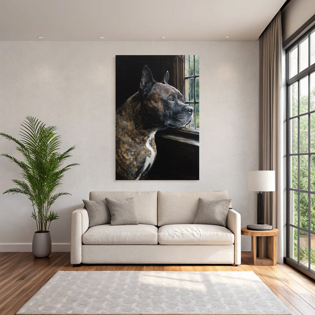 Hund Portrait Im Profil Vor Dem Fenster Schaut Draussen