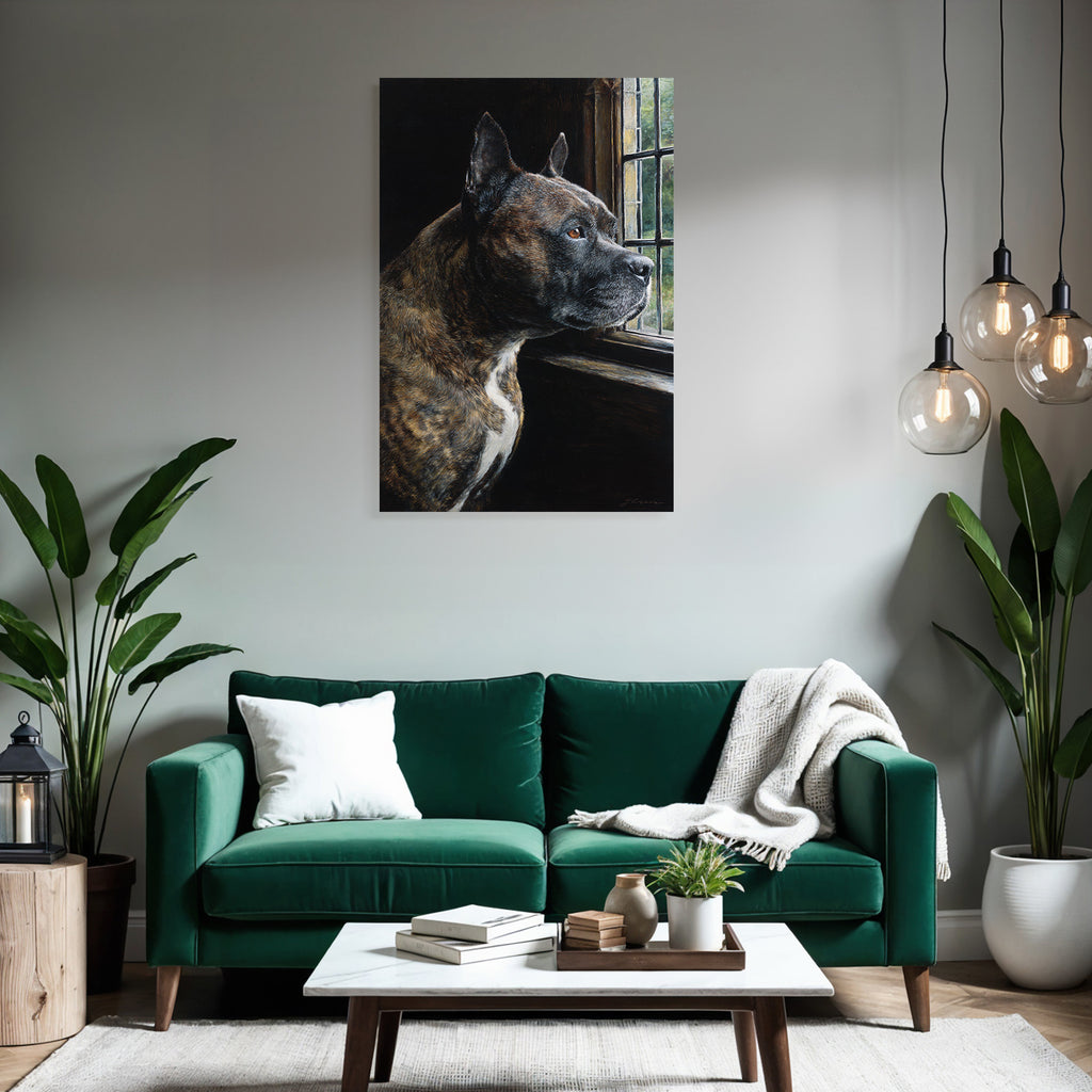 Hund Portrait Im Profil Vor Dem Fenster Schaut Draussen