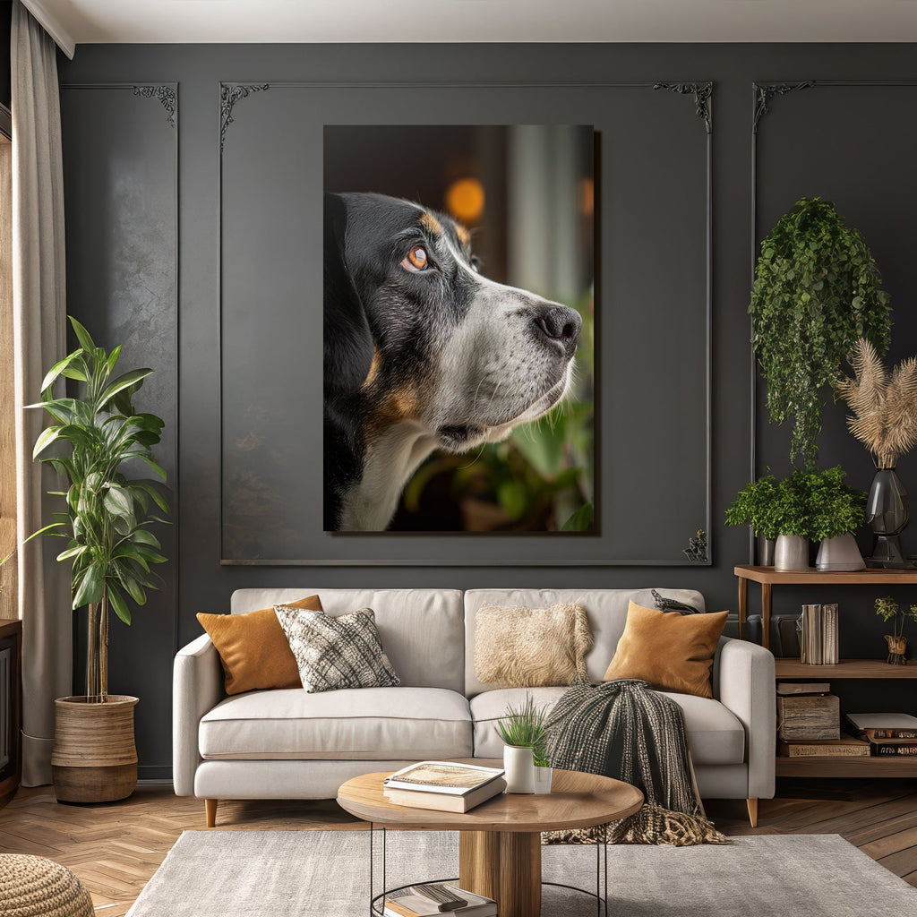Hund Profil Nahaufnahme Aufmerksam Aus Fenster Blickend Innenraum