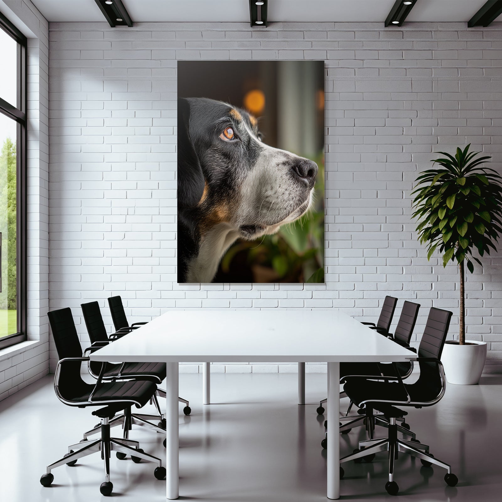 Hund Profil Nahaufnahme Aufmerksam Aus Fenster Blickend Innenraum