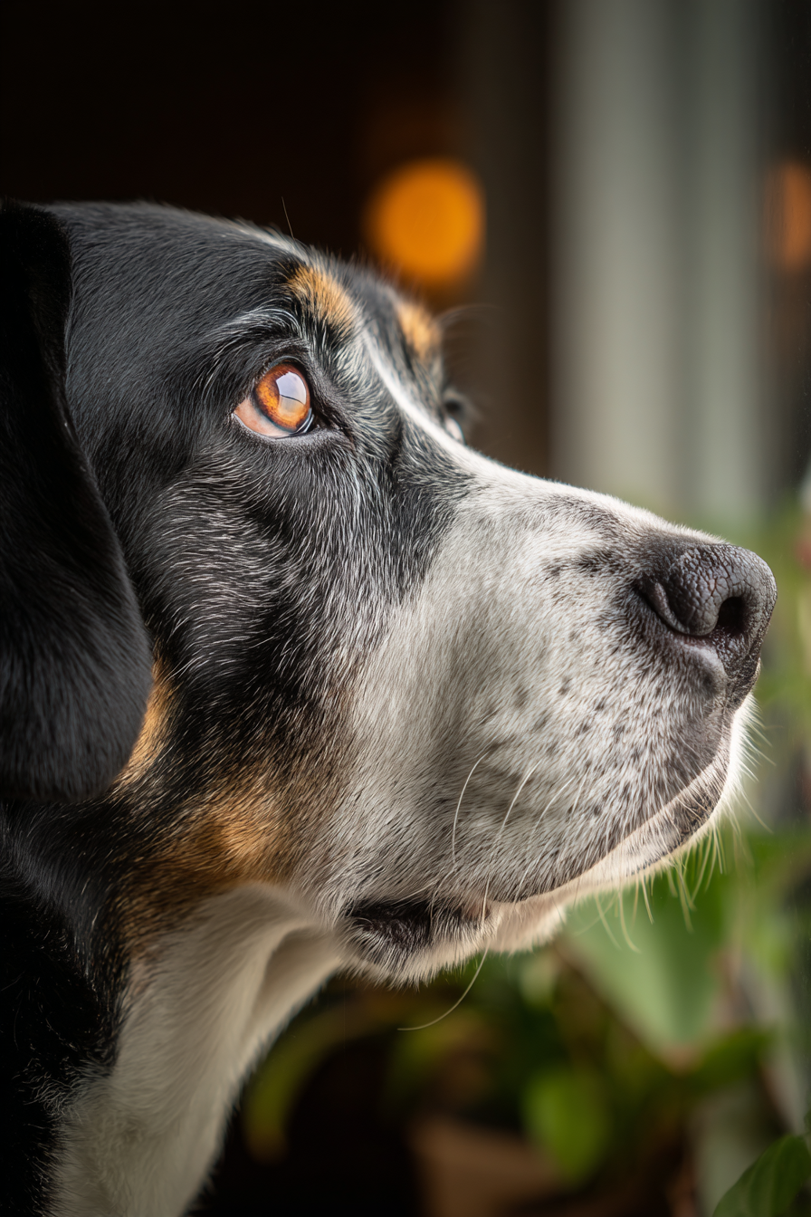 Hund Profil Nahaufnahme Aufmerksam Aus Fenster Blickend Innenraum | Katzen und Hunde | Tiere