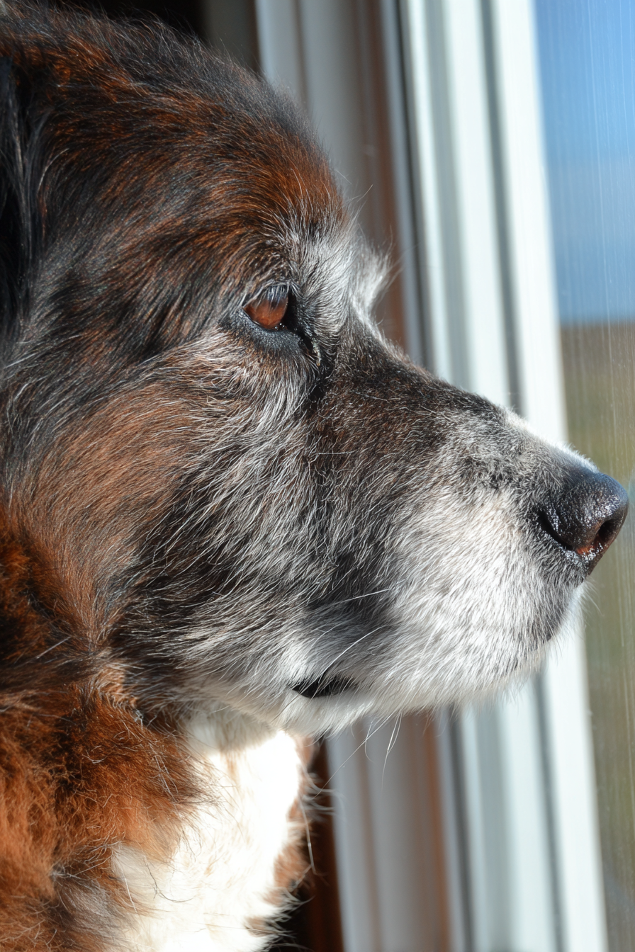 Hund Profil Nahaufnahme Aus Dem Fenster Beobachtend Braun Grau Fell | Katzen und Hunde | Tiere