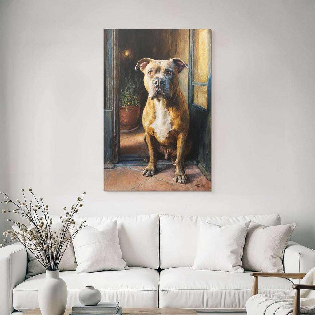 Hund Vor Der Tür Mit Blumentopf