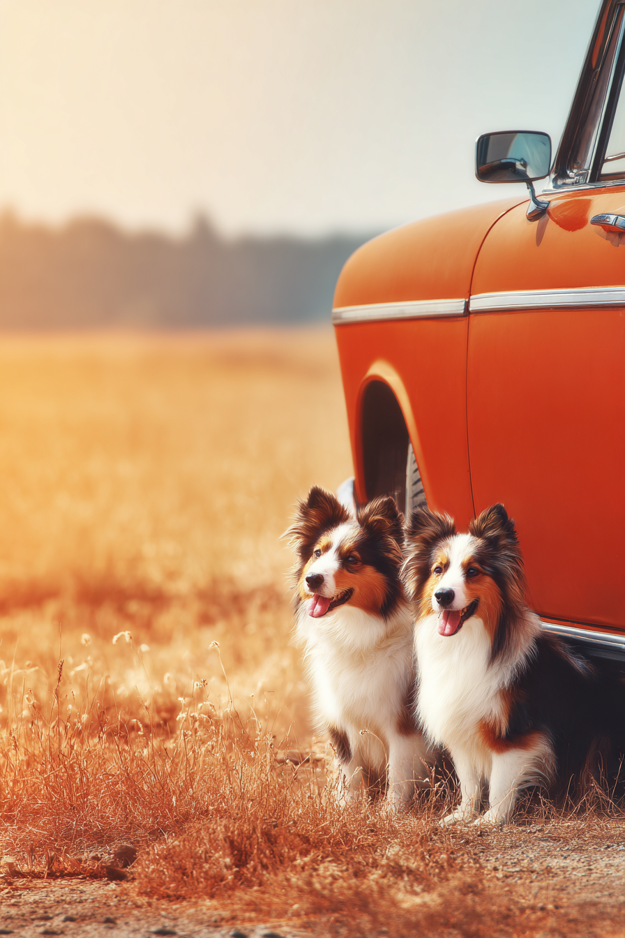 Im Feld Neben Einem Orangen Auto An Einem Sonnigen Tag | Katzen und Hunde | Tiere
