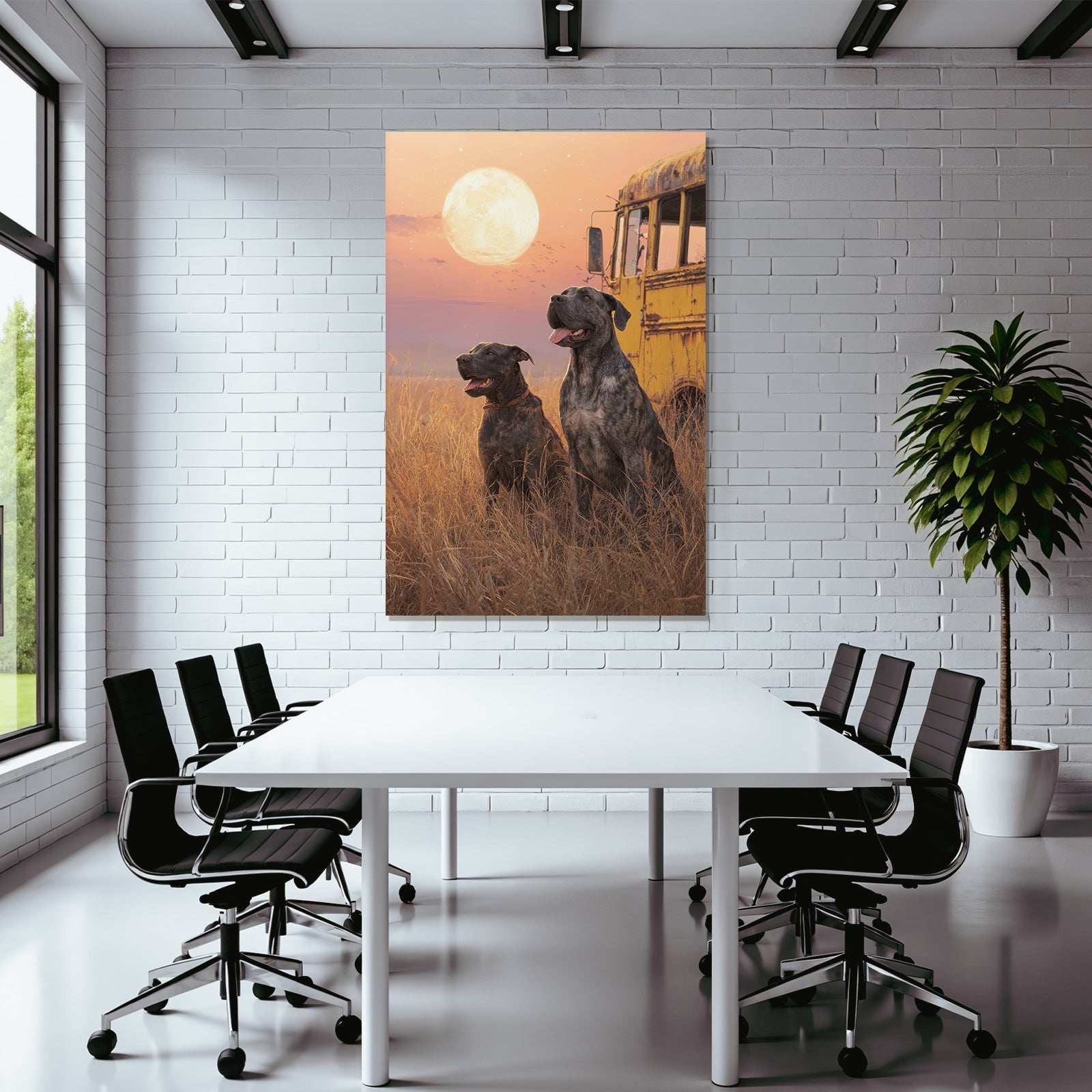 Im Feld Vor Voller Mond Und Altem Bus Sunset