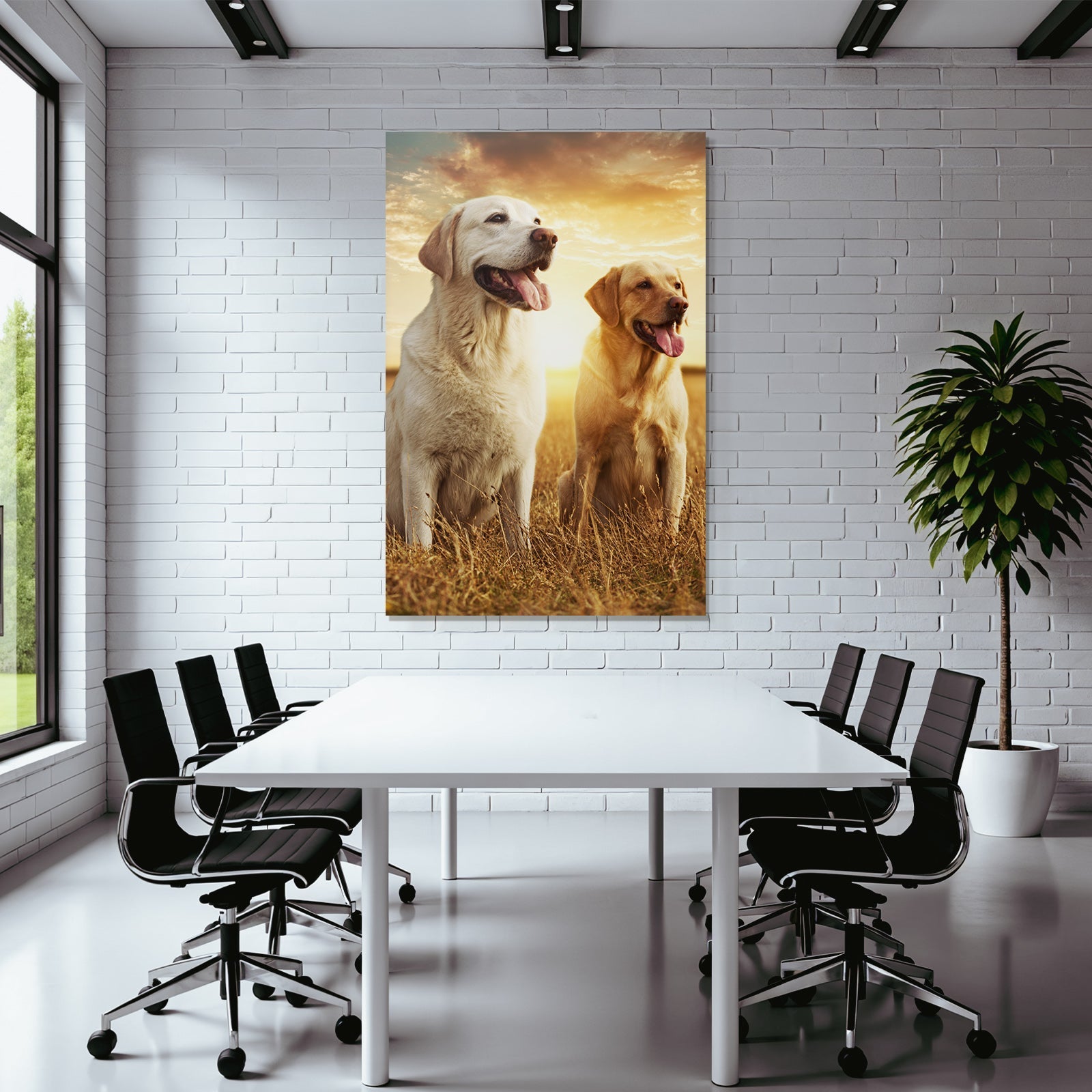 Labrador Retriever Im Feld Bei Sonnenuntergang