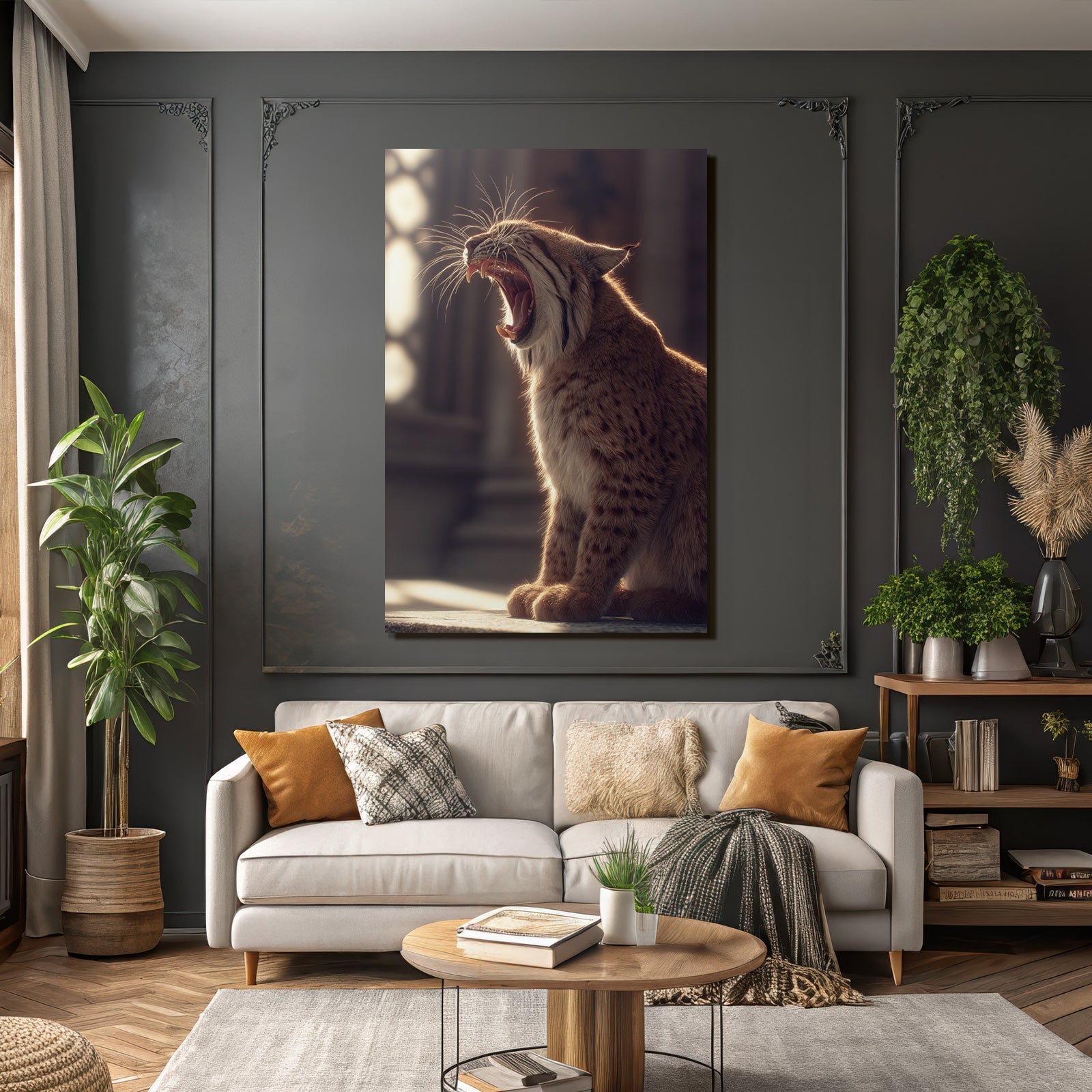 Lynx Gähnend Im Licht Einer Seelenatmosphäre