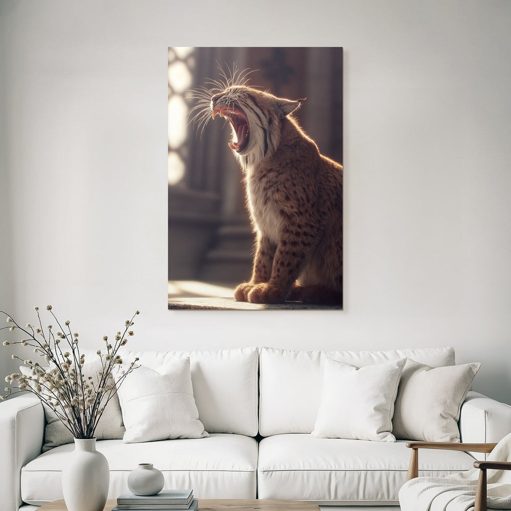Lynx Gähnend Im Licht Einer Seelenatmosphäre