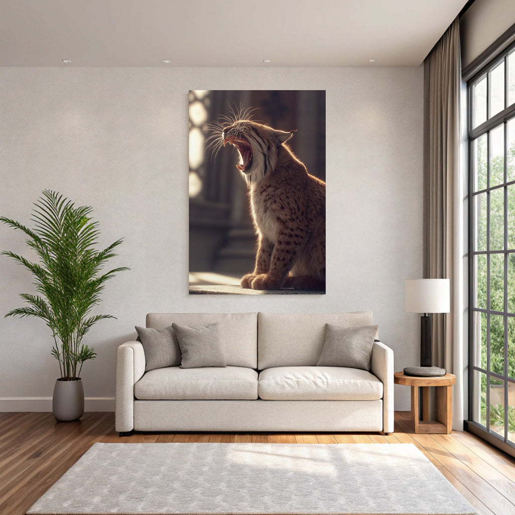 Lynx Gähnend Im Licht Einer Seelenatmosphäre