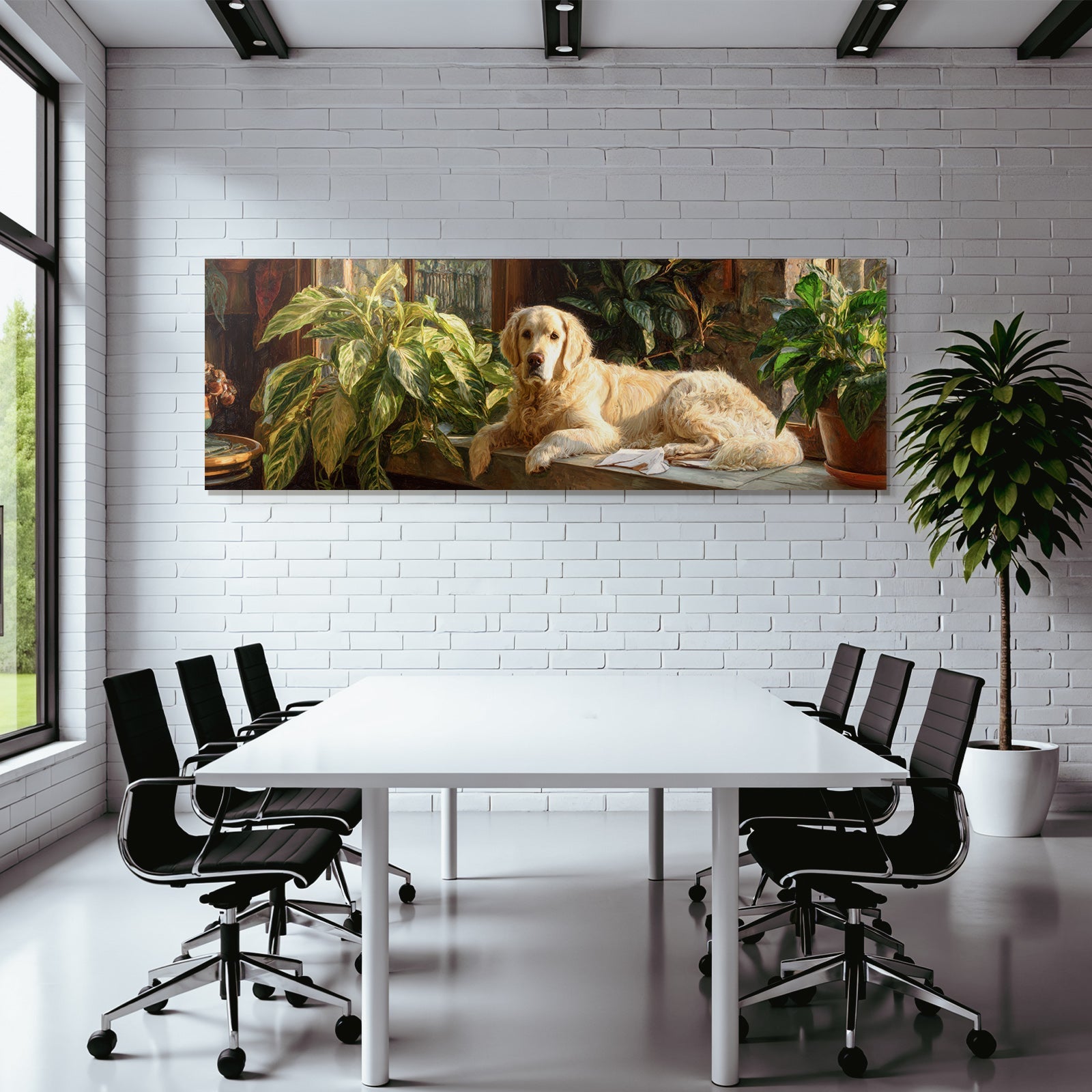 Golden Retriever In Harmonischem Zimmer Mit Pflanzen