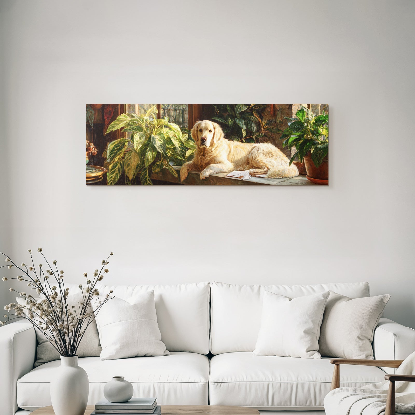 Golden Retriever In Harmonischem Zimmer Mit Pflanzen