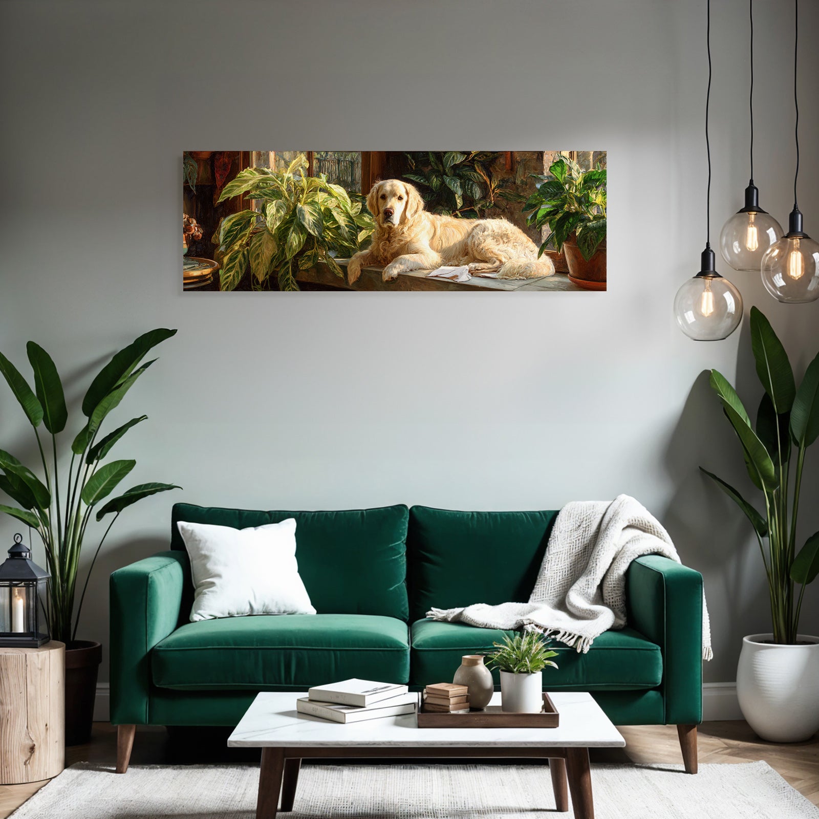 Golden Retriever In Harmonischem Zimmer Mit Pflanzen