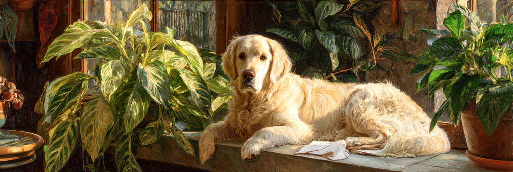 Golden Retriever In Harmonischem Zimmer Mit Pflanzen | Katzen und Hunde | Tiere