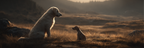 Golden Retriever Und Brauner Hund Im Natur Bei Sonnenuntergang | Katzen und Hunde | Tiere