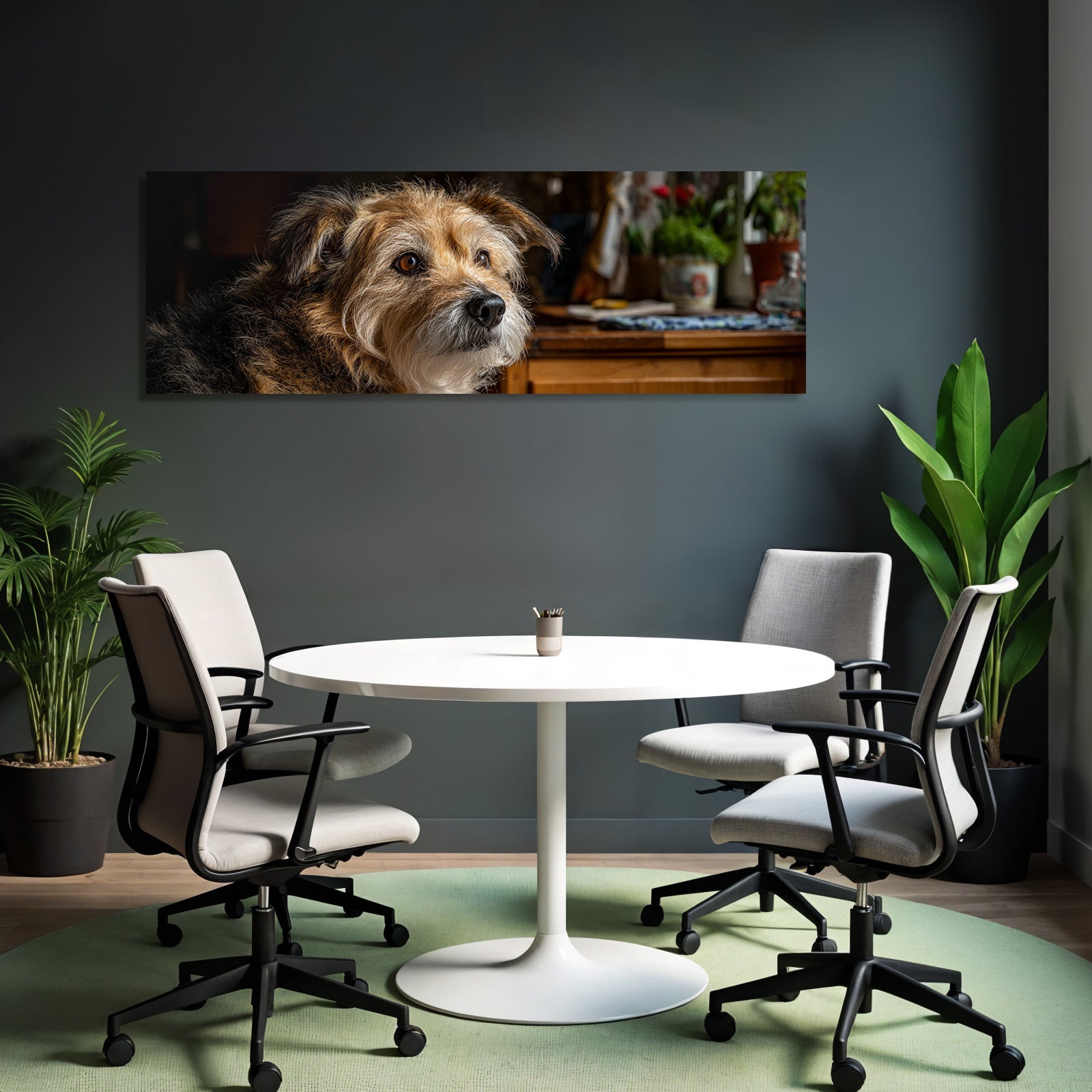 Hund Ausdrucksvolles Gesicht Mit Haarfaser In Cozy Innenraum