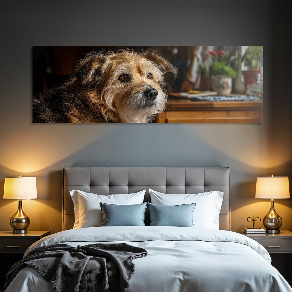 Hund Ausdrucksvolles Gesicht Mit Haarfaser In Cozy Innenraum
