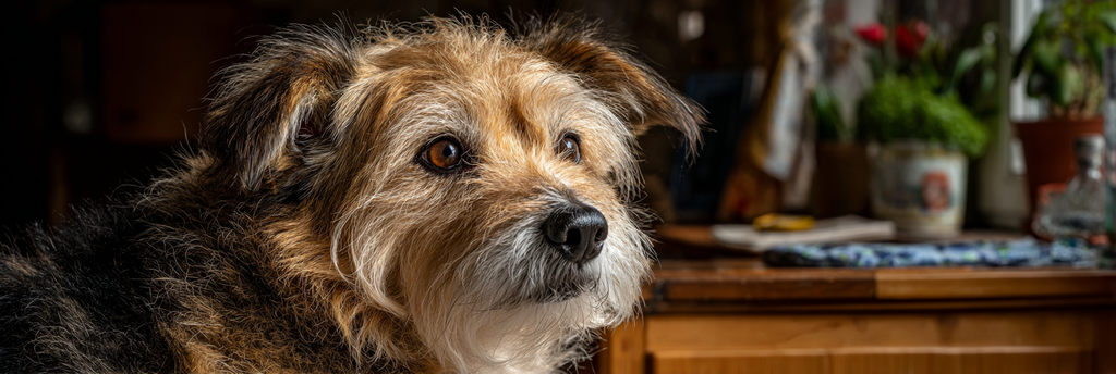 Hund Ausdrucksvolles Gesicht Mit Haarfaser In Cozy Innenraum | Katzen und Hunde | Tiere