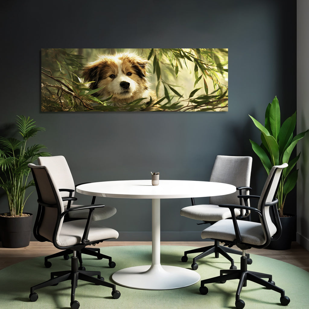 Hund Durch Blätter Spähend In Der Natur