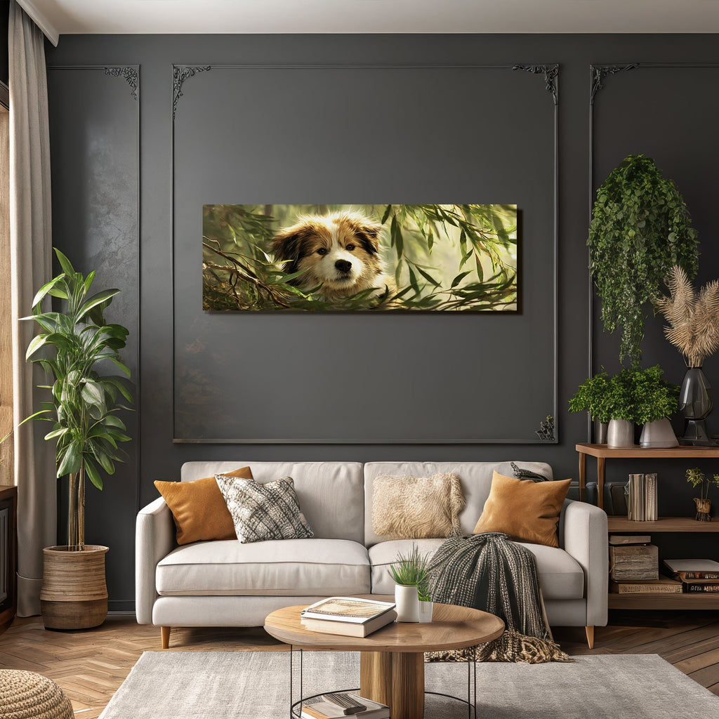 Hund Durch Blätter Spähend In Der Natur