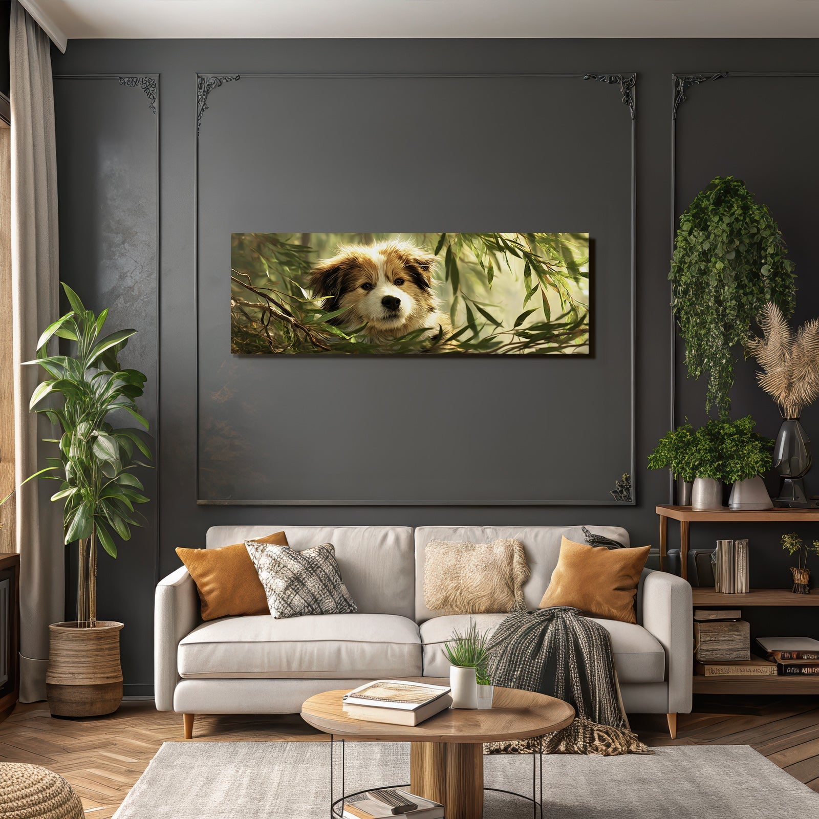 Hund Durch Blätter Spähend In Der Natur