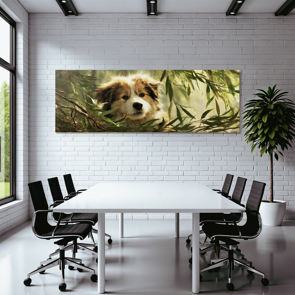 Hund Durch Blätter Spähend In Der Natur
