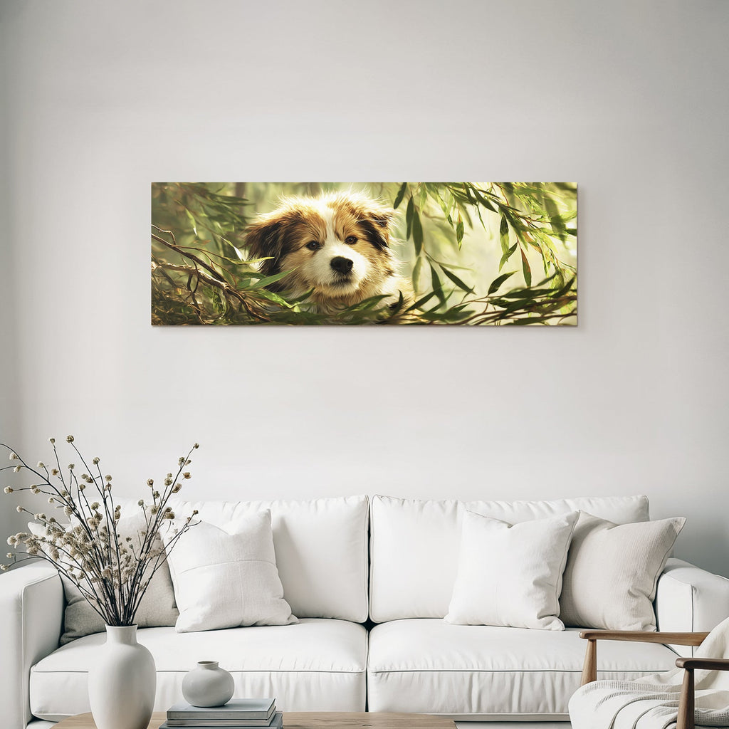 Hund Durch Blätter Spähend In Der Natur