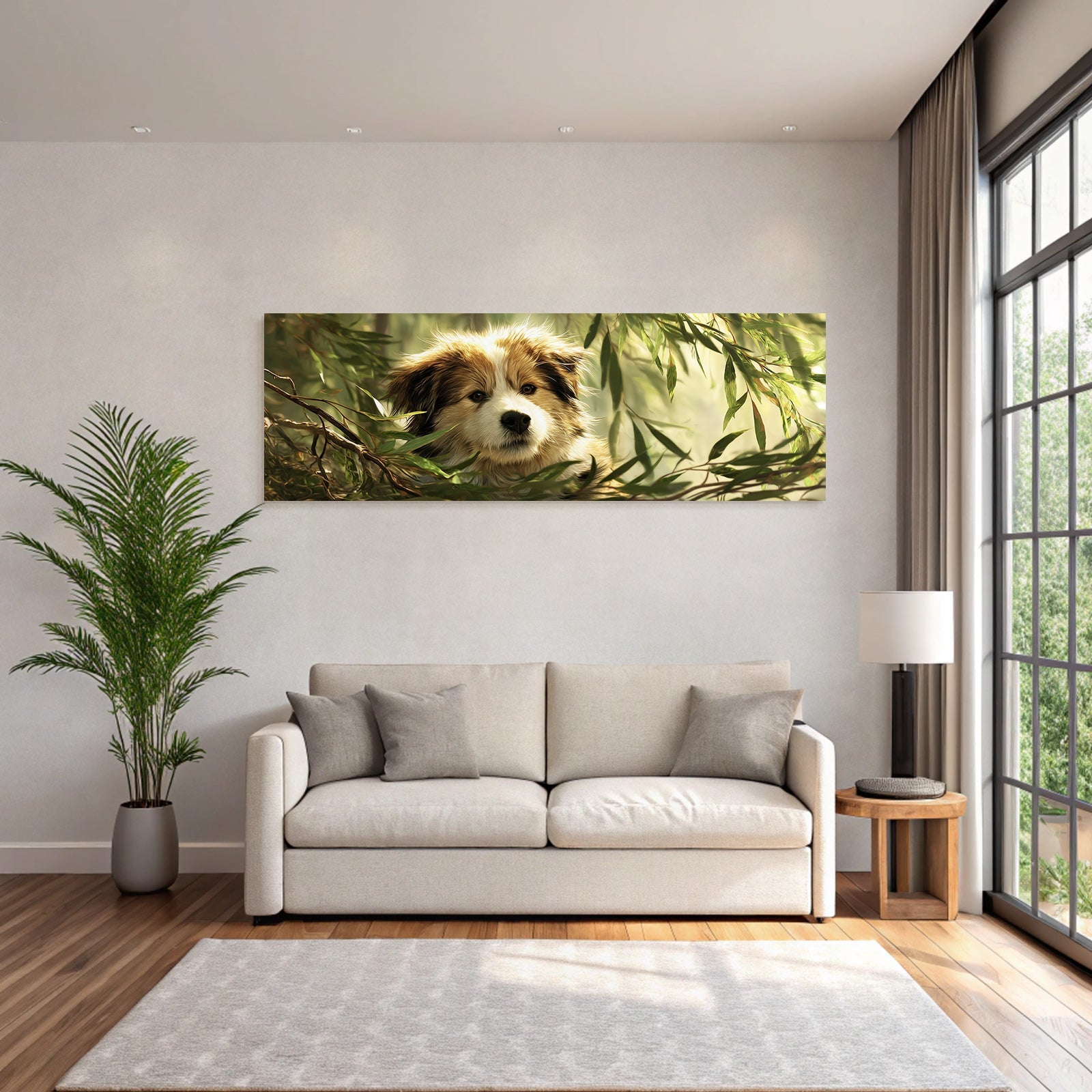 Hund Durch Blätter Spähend In Der Natur