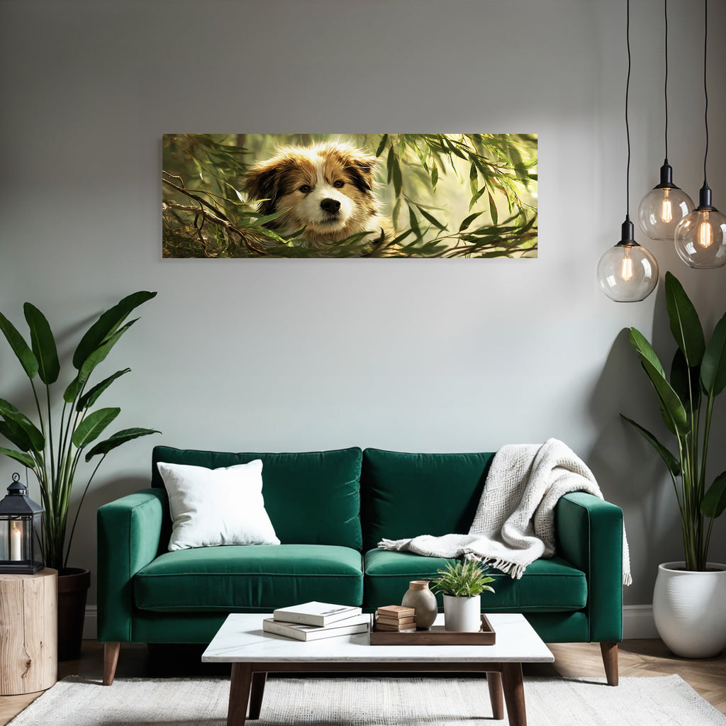 Hund Durch Blätter Spähend In Der Natur