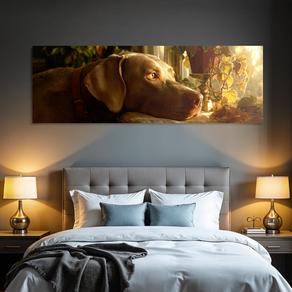 Hund Labrador Ruhend Nahaufnahme Nachdenklich Beqümes Licht Mit Pflanzen