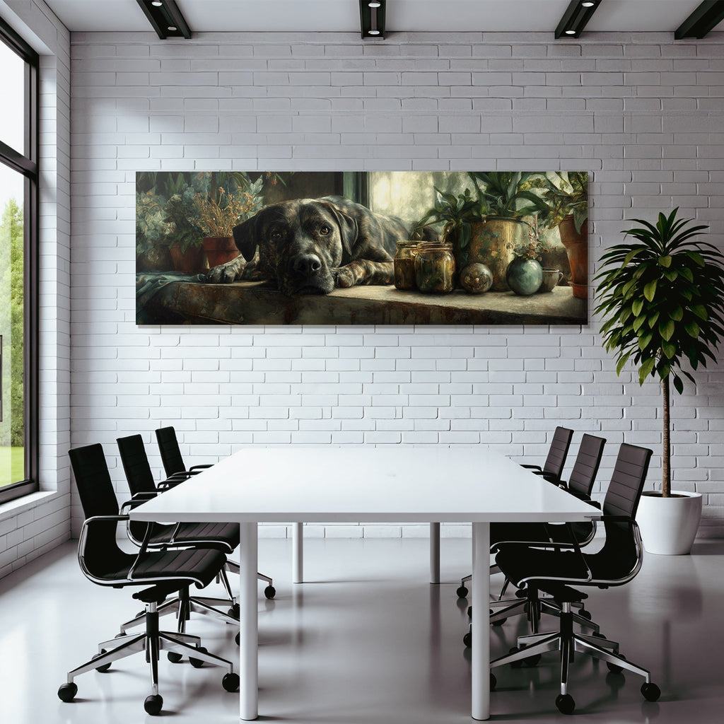 Hund Ruhend Mit Pflanzen Im Hintergrund