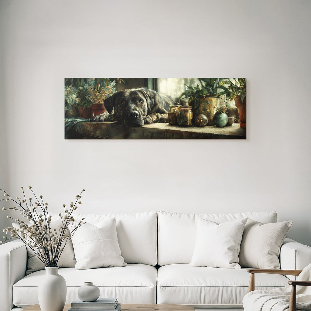 Hund Ruhend Mit Pflanzen Im Hintergrund