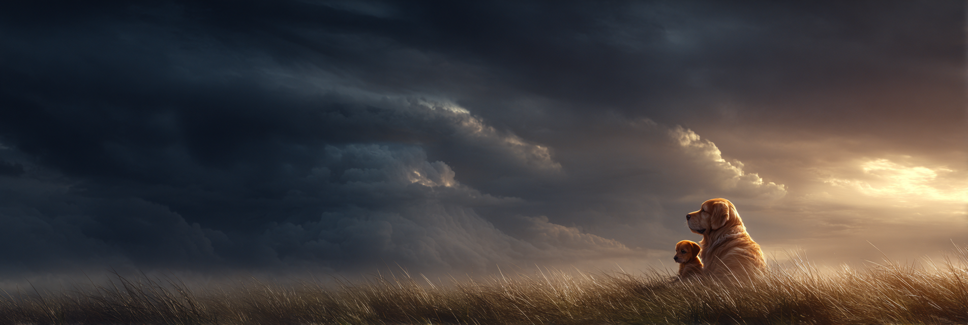 In Einem Grasfeld Mit Sturmwolken Und Untergehendem Sonnenlicht | Katzen und Hunde | Tiere
