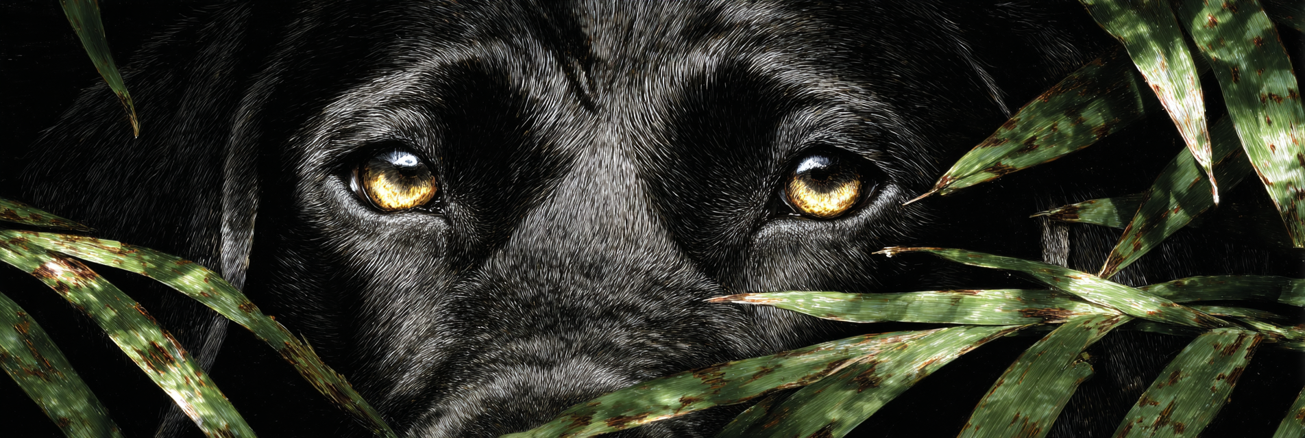 Schwarzer Hund Mit Goldenen Augen Im Blattwerk | Katzen und Hunde | Tiere