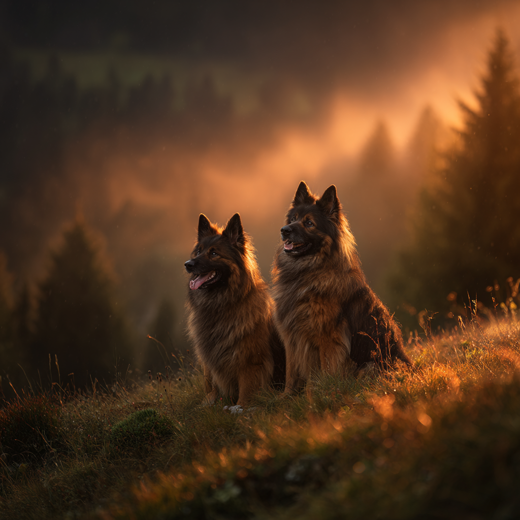 Am Hügel Bei Sonnenuntergang Mit Mist Und Natur | Katzen und Hunde | Tiere