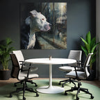 American Pit Bull Terrier Nachdenklich Hinter Glass Fenster Reflexion