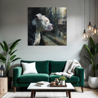 American Pit Bull Terrier Nachdenklich Hinter Glass Fenster Reflexion