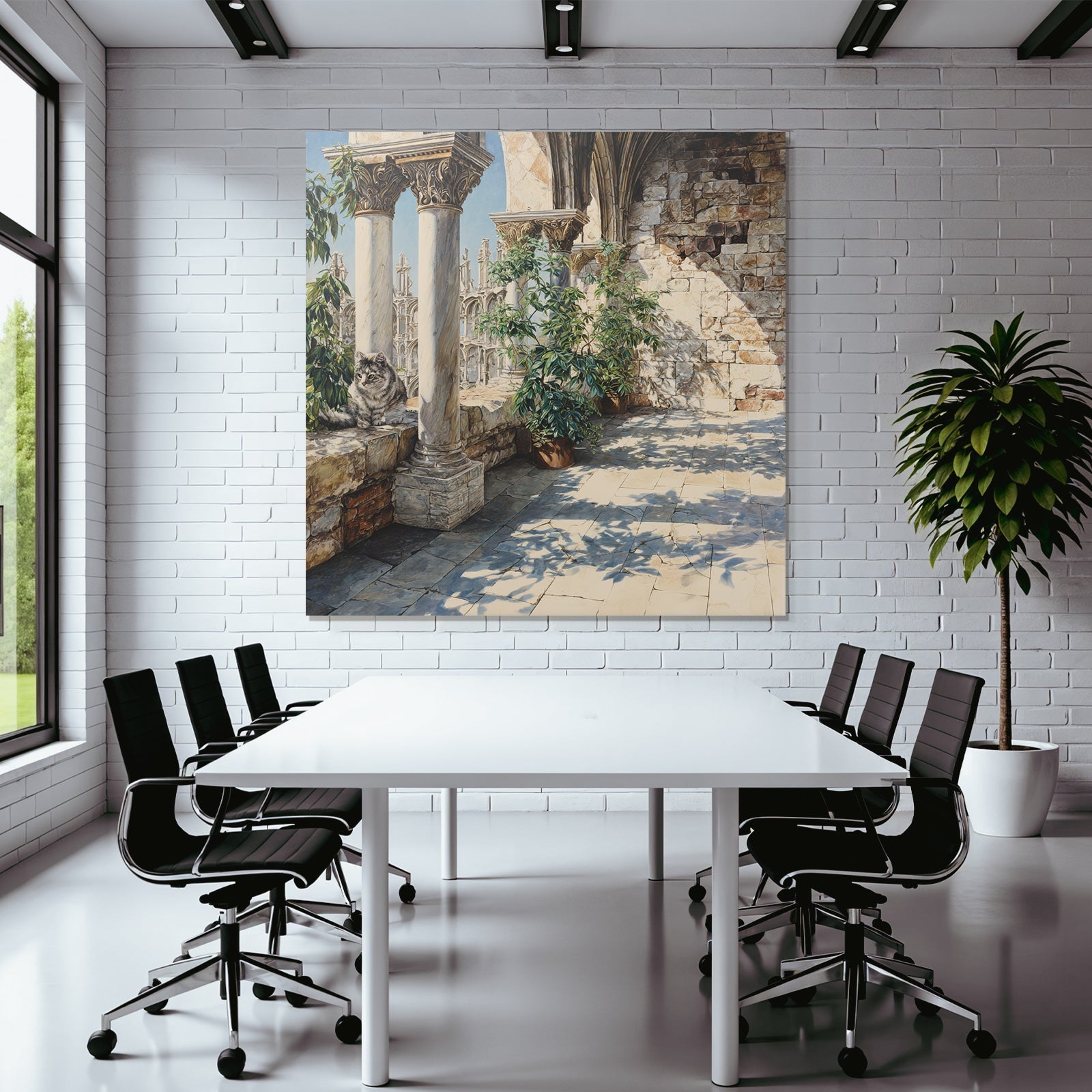 Architektonisches Setting Mit Pflanzen Und Katze