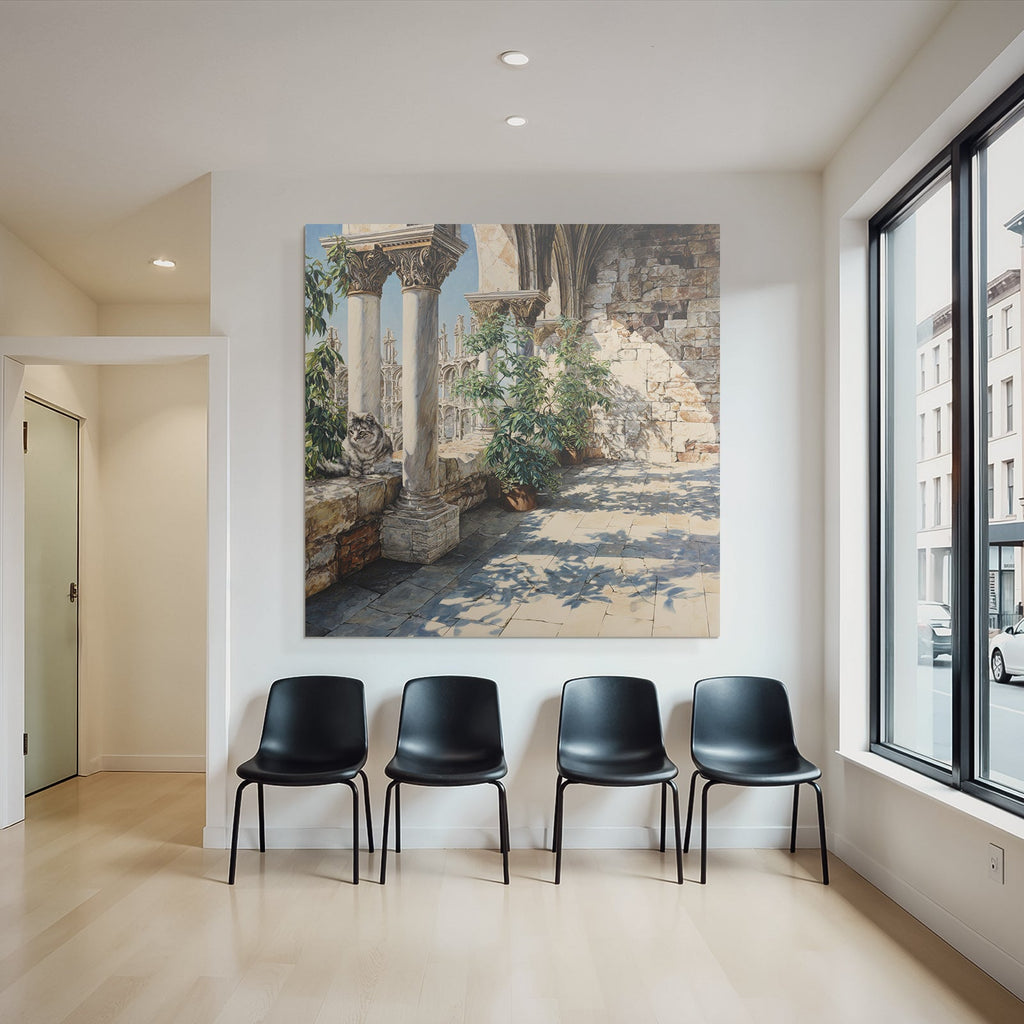 Architektonisches Setting Mit Pflanzen Und Katze