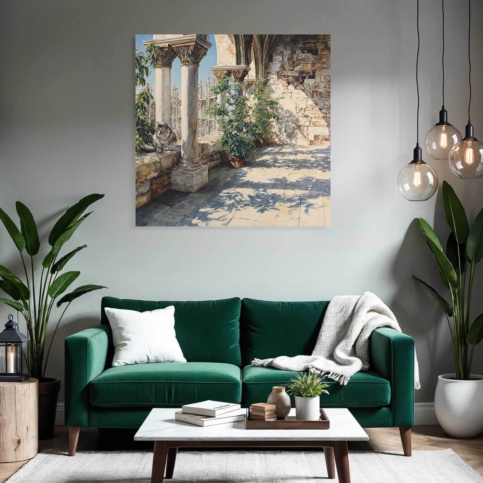 Architektonisches Setting Mit Pflanzen Und Katze