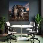 Bernese Mountain Dog Blü Merle Australian Shepherd Vintage Truck Sunset