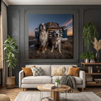 Bernese Mountain Dog Blü Merle Australian Shepherd Vintage Truck Sunset