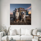 Bernese Mountain Dog Blü Merle Australian Shepherd Vintage Truck Sunset